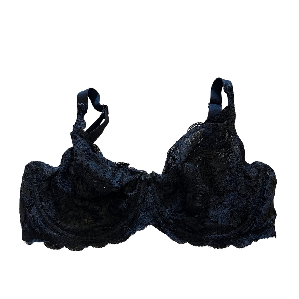 Felina 115073 Black Floral Lace Unlined Underwire Bra 38DD Scalloped Trim